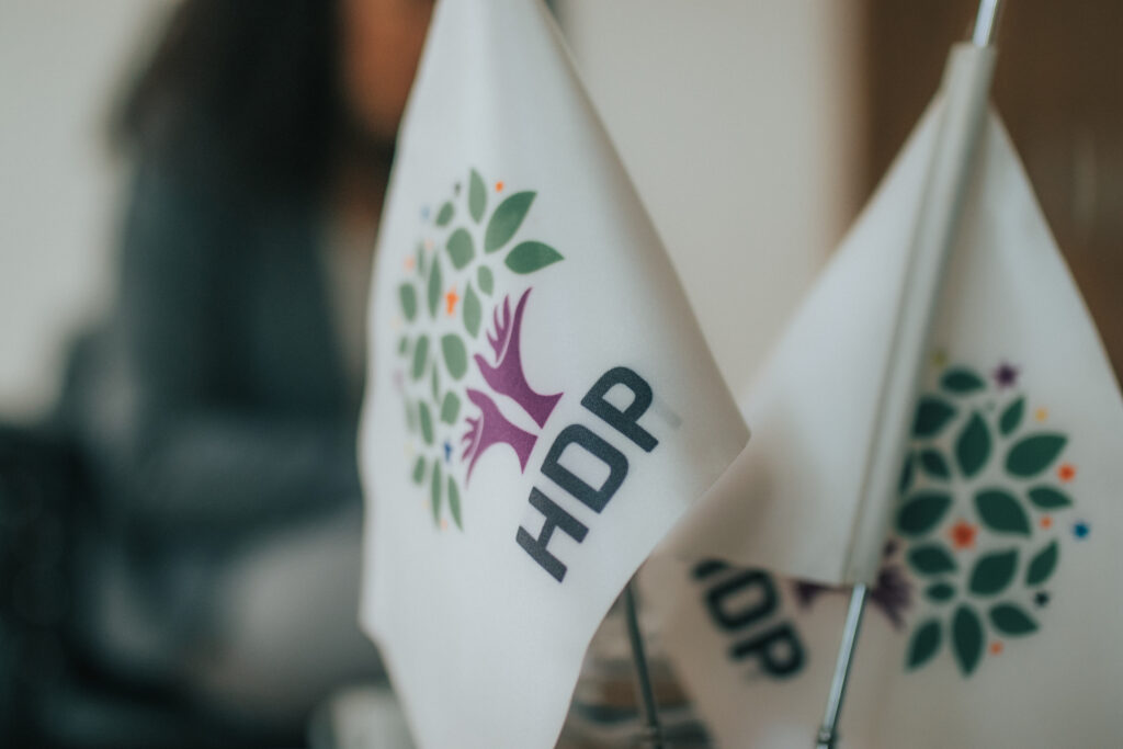 Flag of the HDP in the headquarters of the polical party in Ankara. Credit image: Talal Ahmad